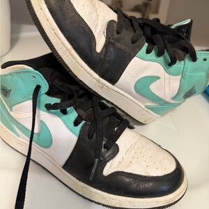 Jordan High-Top Sneakers in Mint Green, White & Black